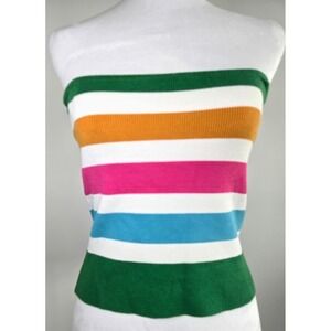 Y2K Forever 21 Cotton Tube Top Retro Rainbow Color Strapless Stretchy 70s Summer